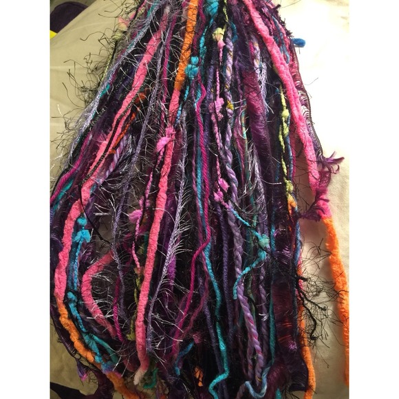 Black / Bright tones- Yarn hair fall / clip for Burning Man or festivals #007 - Picture 5 of 6